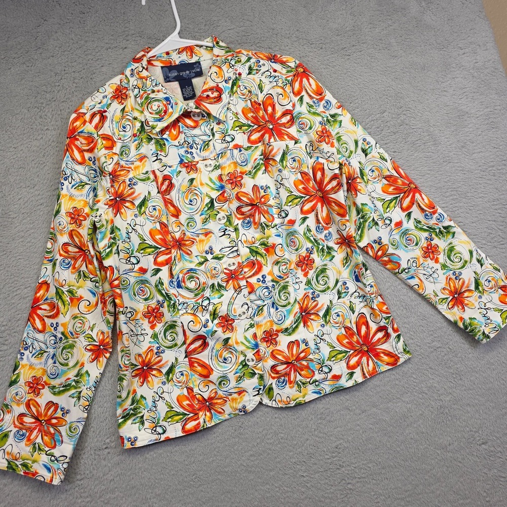 Susan Graver Style Jacket Womens S White Floral Colorful Embellished Stretch NEW